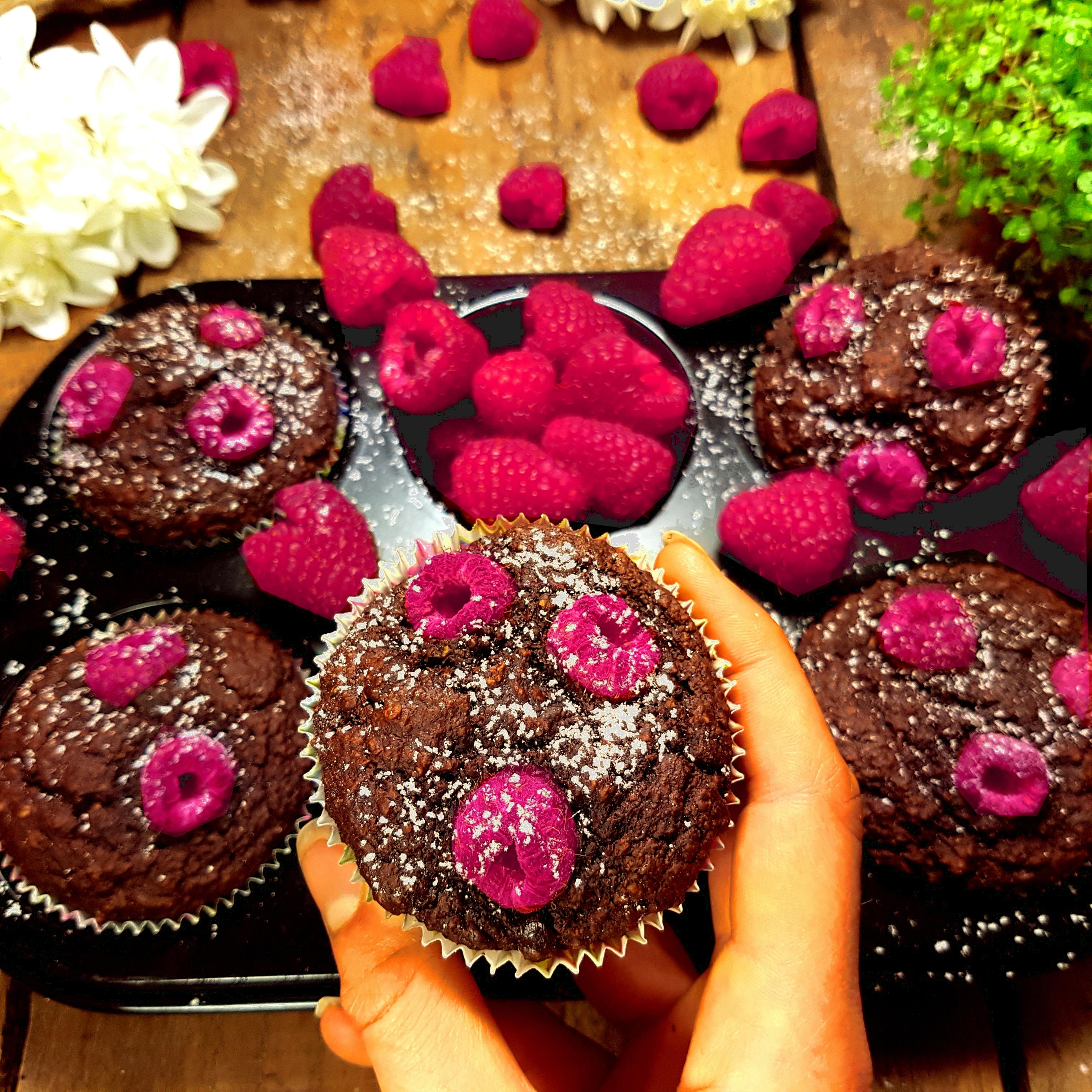vegane Schokoladen Himbeer Muffins - Kitchenfae